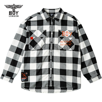 boylondon childrens wear black and white plaid shirt early autumn outside simple
