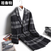 Autumn and winter double-sided woolen coat mens wool woolen bird grid No cashmere padded medium and long coat trench coat