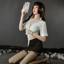 Sexy Eroy Underwear Perspective Cardiovert Secretary Dress Uniform Tempting Private Room Pyjamas Woman Fire Hot Wrap Hip Short Skirt Suit