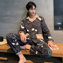 Pajamas men spring and autumn cotton long sleeves autumn and winter cotton thin summer mens large size can be outfitted home suit