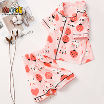 Girls pajamas cotton summer new foreign style childrens home clothes set childrens fashion print summer girls
