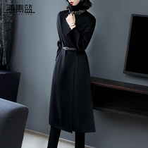 Sea Green Blue Double Face Coat Woman 2020 New Fashion turns to collect waist and the girl in the big clothes 52520
