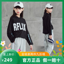 Trendy Barra Girl Foreign Air Looser Hooded Sweatshirt Suit Autumn 2021 new CUHK Tong splicing sleeves Two sets