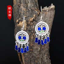 999 pure silver to create Jingtai Blue Colorful Butterfly Gourd Pendant Earrings Handmade National Wind Ear Pendant to Send Girlfriend