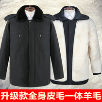 Middle-aged and elderly cotton-padded jacket fur one wool cotton-padded jacket sheepskin jacket men's padded cotton-padded jacket dad men's nylon coat