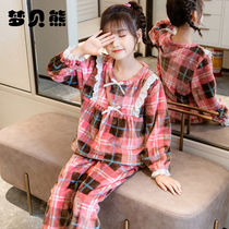 Winter childrens pajamas girl flannel coral velvet autumn and winter thickened girl princess Korean home suit suit