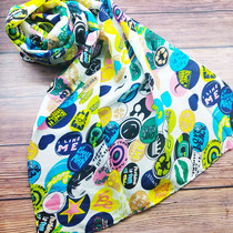 Qingku autumn Korean cute smiling face round badge pattern cotton long scarf personality rectangular shawl