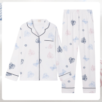 Fenten FTKK pajamas women cotton long sleeve loose lapel casual simple home clothes two-piece spring and autumn can be worn