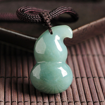 Natural A goods light green oil green jade gourd pendant Mens and womens jade pendant Myanmar Jade Fu Lu pendant
