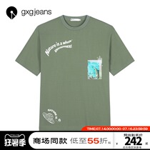 Shopping mall with the same gxgjeans mens 2021 summer T-shirt mens trend ins short-sleeved printing casual crew-neck T-shirt