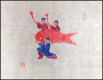 Stele rubbings 70 s colorful Tuo Han painting bag old rubbings fish play study tea room decoration