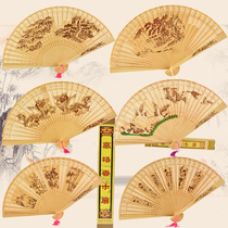  Chinese style handmade female incense wood fan sandalwood fan sandalwood fan Ancient style folding fan hollow classical female fan portable