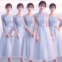 Gray bridesmaid dress 2021 new summer medium and long fairy quality sisters group simple atmosphere best friend dress skirt woman