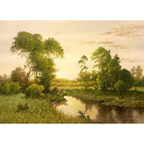 (Low price leakage) North Korean landscape oil painting first-class artist Pei Mingxun Xiaguang full-day decoration hanging painting