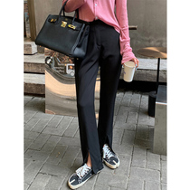 Pregnant woman black split suit pants loose summer thin outside wearing belly draped straight tube casual mop trousers