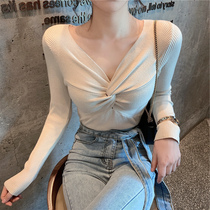 Cross V-neck top womens 2020 new spring sexy bottoming shirt slim fit inside trendy tight long-sleeved sweater