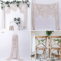 Wedding photography ins Wedding cotton curtain outdoor photo props Nordic tassel woven American curtains