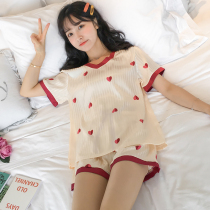 Ice Silk Sleepwear Woman Summer Thin cute big code to go out for real silk Short sleeves Korean version Home Home Clothing Summer Suit