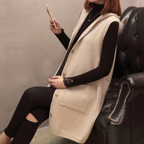 Knitted vest female long hooded cardigan sleeveless sweater vest 2021 Spring and Autumn New Korean loose horse clip