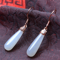 Yizhen Ge S925 silver inlaid white jade long water drop earrings and Tianyu earrings women earrings