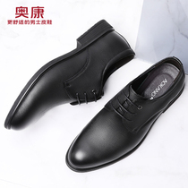 Aokang mens shoes winter New business dress leather shoes mens embossed soft bottom British leather breathable casual shoes men