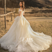 French light main wedding dress 2021 New one shoulder 2020 female simple atmosphere small bride temperament big tailing