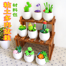 Childrens puzzle handmade toys DIY light clay color clay fleshy potted flower material package Kindergarten parent-child activities