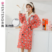 Fenten dressing gown female winter coral velvet cotton flannel bathrobe female autumn and winter padded velvet long morning gown pajamas