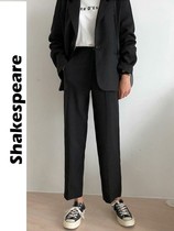  Hanging wide leg pants womens spring and autumn 2020 new high waist wild loose straight black suit pants nine points casual