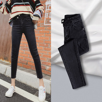 women's black jeans autumn winter new 2022 elastic slim waist slim pencil pants women