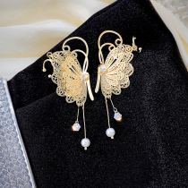 925 silver needle Super fairy long butterfly earrings senior sense niche elegant temperament earrings personality exaggerated earrings female