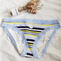 Eight European version of foreign trade original single striped lace edge cotton large size breifs ladies underwear 5-1
