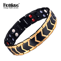 Titanium steel bracelet jewelry sports fitness balance energy bracelet negative ion double row magnet stainless steel black bracelet