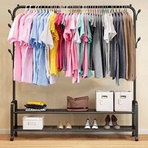  Clothes rack pole type floor drying household hanging clothes with wheels simple horizontal bar metal bedroom clothing store