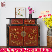 New Chinese style furniture solid wood sideboard lockers custom retro old warped head cabinet traditional gold-painted porch counter