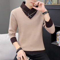 Sweater Mens solid color v-neck knitwear casual men autumn and winter thickened base shirt trend warm thread coat