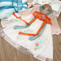 5-year-old Han clothes girls new 2021 exploits Chinese wind 6 improved 7 splicing 8 spring autumn season childrens dress with dress