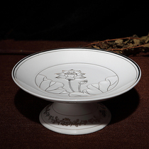 For Buddha supplies ceramics for Buddha fruit plate embossed lotus flower Gold fruit plate Tribute Plate for Buddhist supplies fruit supply plate