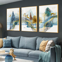 Modern simple style elk triple living room sofa bedroom hanging painting new Chinese light luxury atmospheric Crystal porcelain decorative mural