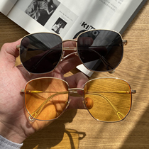 South Korea Harajuku Net red with retro brown sunglasses female metal frame Ocean film transparent lens sunglasses male