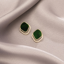 Escape princess green earrings niche design sense high-grade stud earrings summer retro earrings womens 2021 new trend