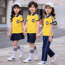 Primary school students yellow school uniforms summer clothing sports suit children Inslem wind short sleeve class clothes summer kindergarten garden service powder