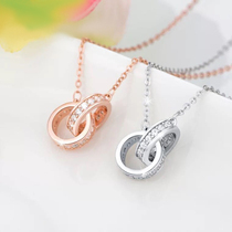 S925 silver necklace female double ring rose gold Japanese and Korean clavicle sweater chain fashion simple pendant birthday gift