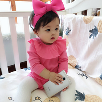 Female baby clothes autumn lotus leaf collar triangle ha clothes shirt baby princess clothes full moon 100 days dress