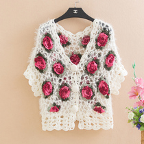 Autumn new mohair hook flower hollow coat female Korean short knitted cardigan top small waxer sweater tide