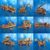 Wooden fire truck mixer train wooden crane model toy crane wooden tractor excavator