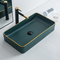 Dark green table basin wash basin single basin home toilet square light luxury balcony art basin washbasin Basin