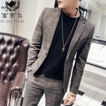 Fugui bird mens casual suit mens suit new trendy men English style Plaid small suit jacket mens two sets