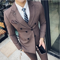 Mens small suit Korean slim two-piece double-breasted suit mens suit groom wedding dress 2019 new