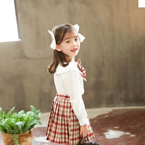 Girls Long Sleeve Shirt Pleated Skirt Two Piece Set Autumn Dress Childrens College Style Skirt Set